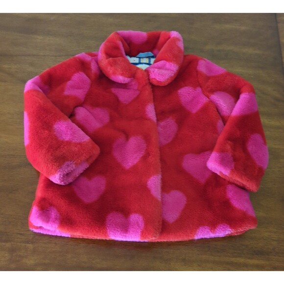 Mini Boden Girls Kids Faux Fur Collared Coat with Hearts design size 3/4 EUC - Picture 10 of 10